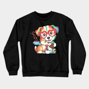 Cut Dog Hugging Cat With Coffee and Chocolate Crewneck Sweatshirt